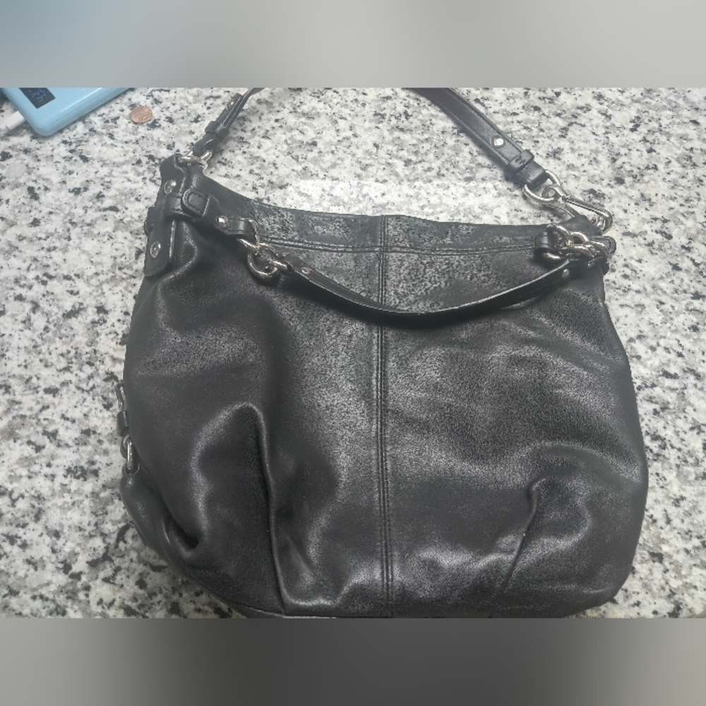 Coach Large Brooke Pebbled Leather Shoulder Hobo Bag Brown Black